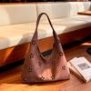 Floral Cutout Suede Hobo Bag with Open Top Design Large Capacity Fashion Shoulder Bag