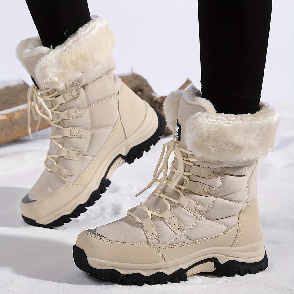 Women's and heat-insulating snow boots, with synthetic and thick rubber sole, adjustable shoelaces