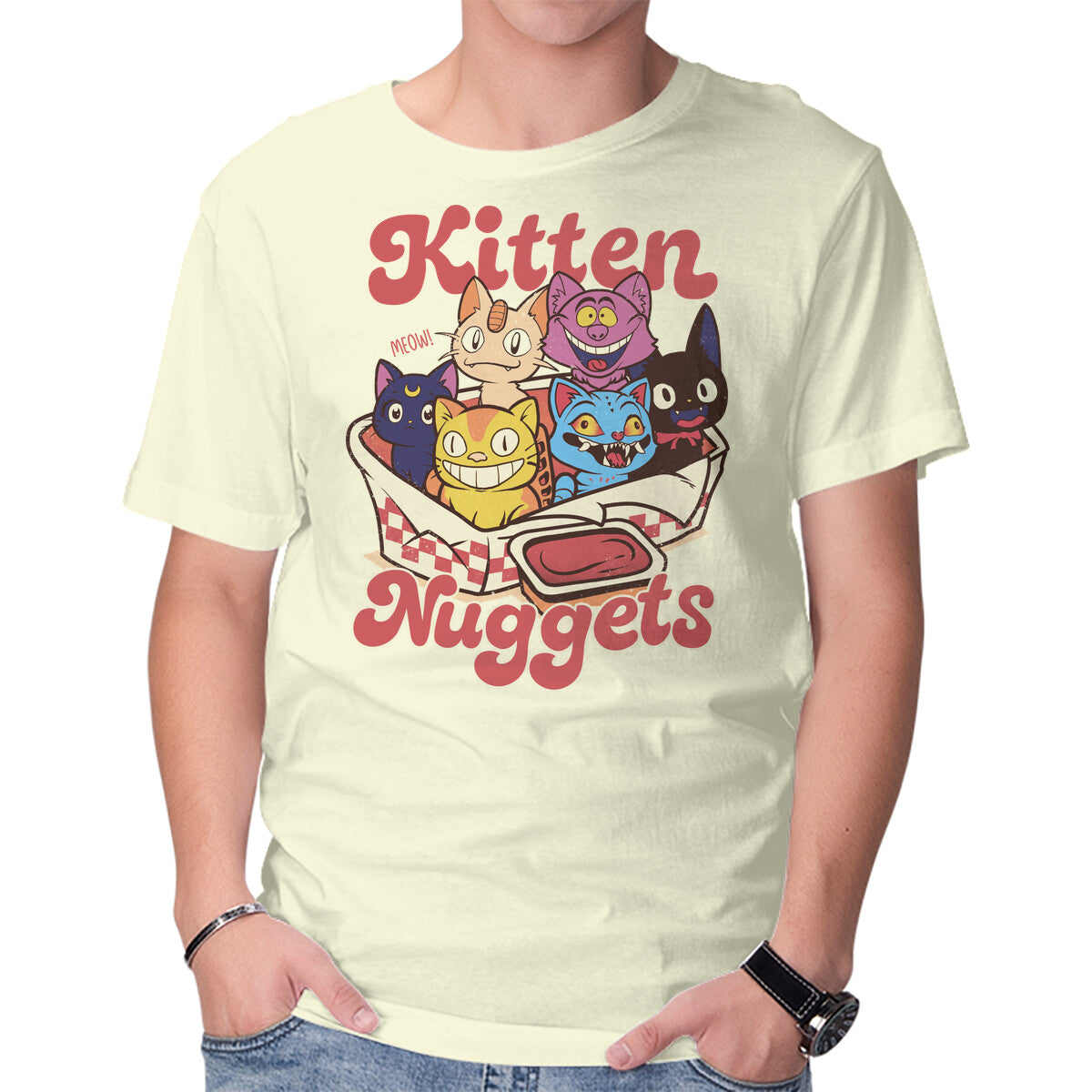 Unisex Crew Neck T-Shirt Pop Kitten Nuggets Graphic Short Sleeve Casual Tee S