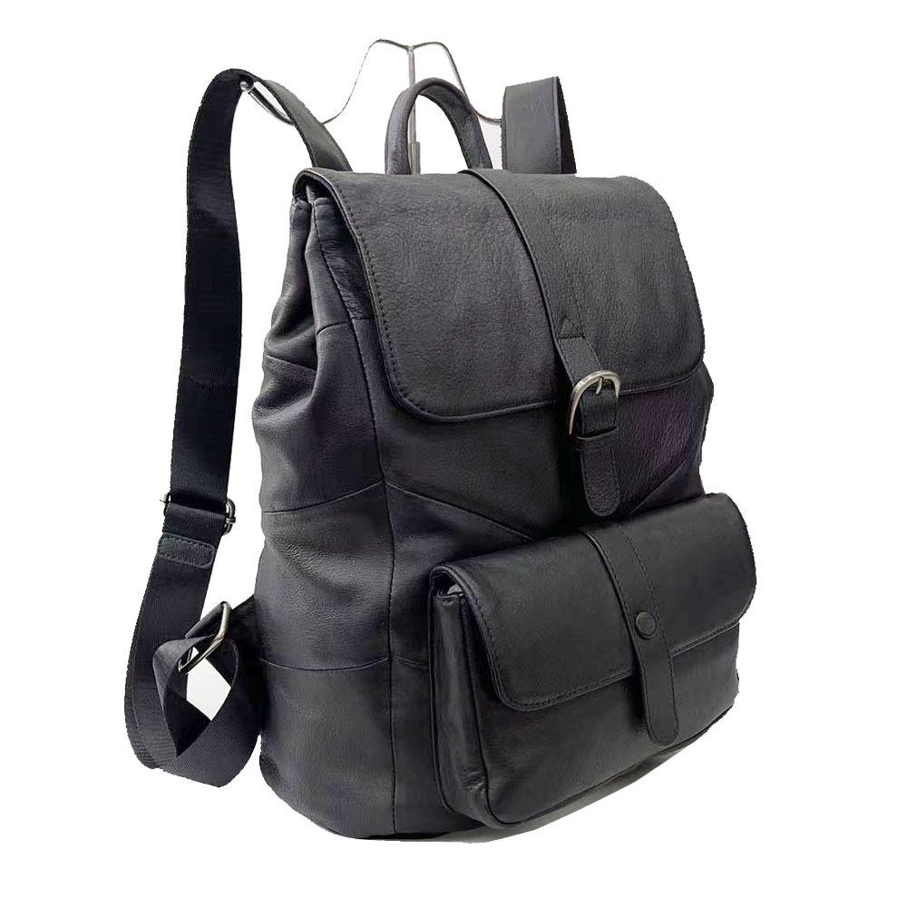 Leather Backpack Women'S Bag Black First-Layer Cowhide Backpack
