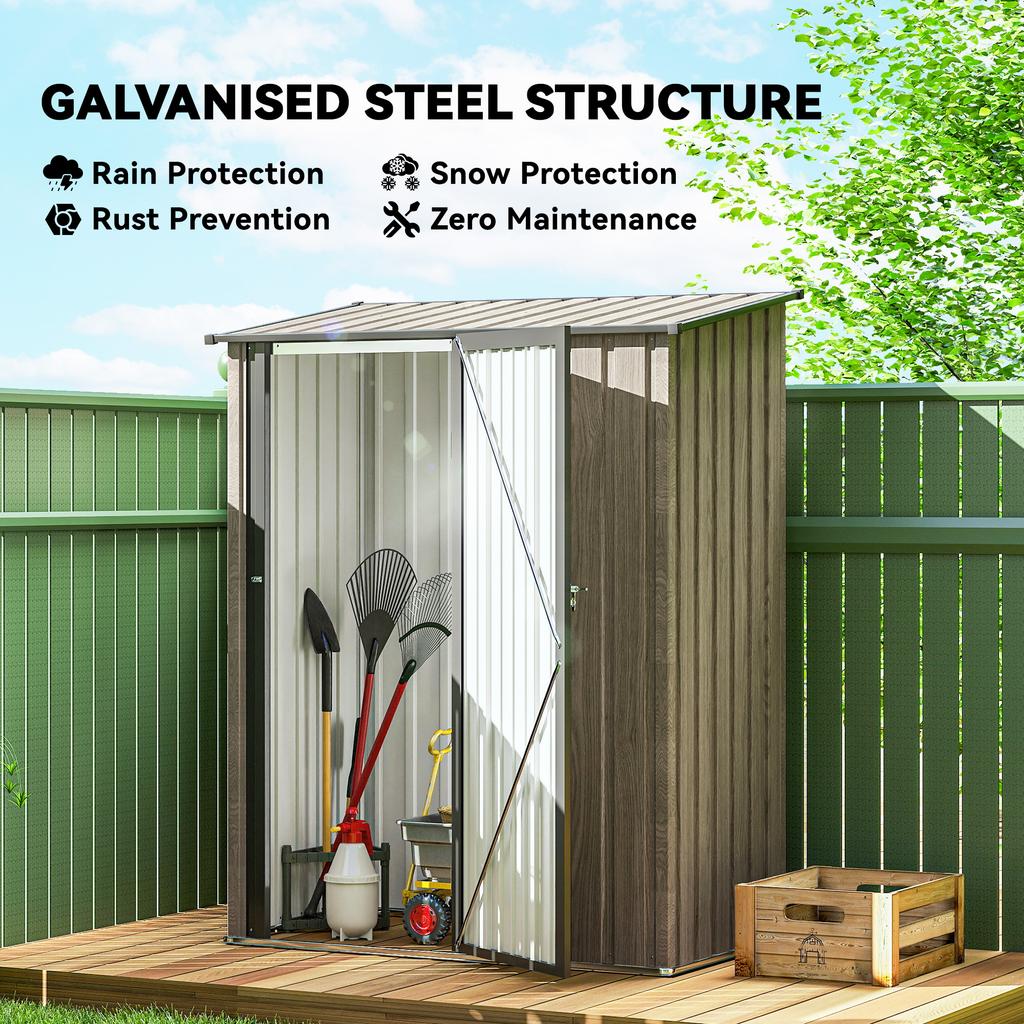 5ft x 3ft Metal Garden Storage Shed, Outdoor Tool Shed with Sloped Roof, Lockable Door for Tools, Equipment, Light Grey