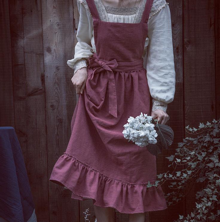 Washed Cotton And Linen Artistic Apron, Kitchen Vest, Waist Skirt, Coffee Shop Work Uniform