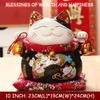 10 inch Ceramic Lucky Cat Money Bank Maneki Neko Fortune Cats Porcelain Happy Smiling Cat Figures Feng Shui Decor Ornament