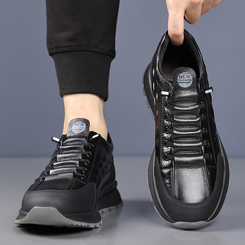 New Casual Sports Sneakers for Men Autumn Winter Cowhide Crocodile Print Men Shoes Soft Sole High Quality Leather Non-slip Shoes