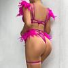 European & American Feather Lace Chain Lingerie Set - Sexy Slim Fit 4-Piece 