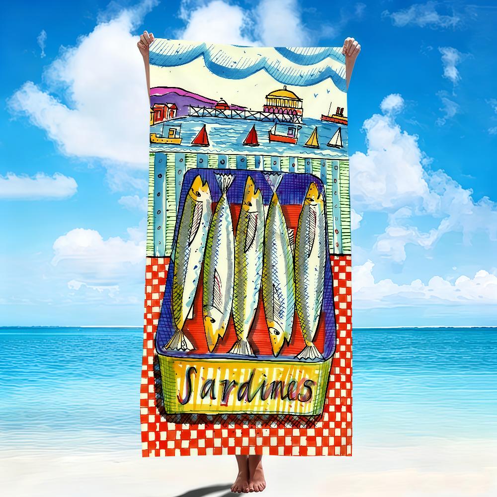Fashion Art Salted Fish Retro Splicing Plaid Soft Beach Towels Trip Towel Swim Summer Holiday Vacation Bathing Pool Camp Gift
