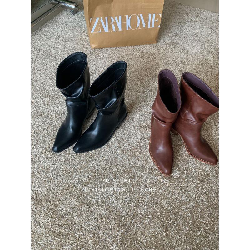 High Heel Brown Maillard Pile Medium Knight Boots Women's Boots 2025 Fall/Winter Pointed Skinny Martin Boots