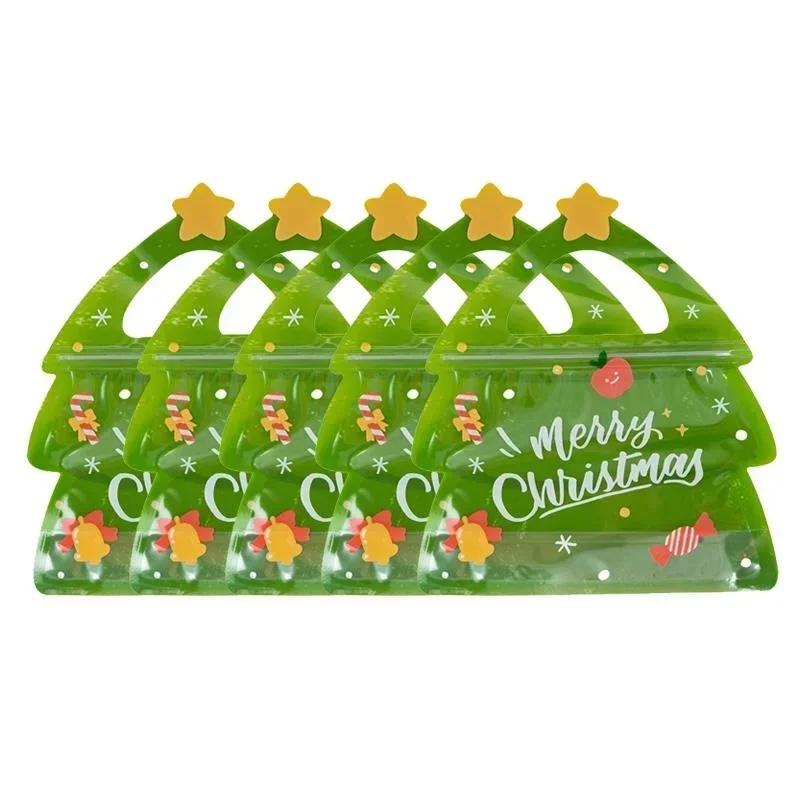 

5/10/20PCS Merry Christmas Cookies Packaging Bag with Clear Window New Year Party Candy Nougat Lollipop Gift Decoration Favor 18.5x6.9x21cm
