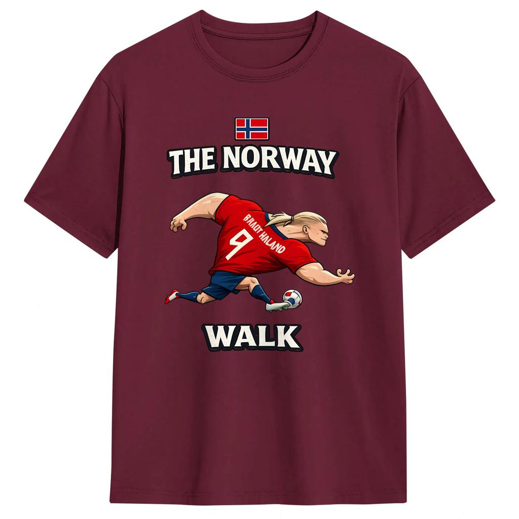Unisexs Erling Haaland T-Shirts The Norway Walk Reine Baumwolle Oberteile Vintage Kurzarm Rundhals T-Shirts Sommer T-Shirts