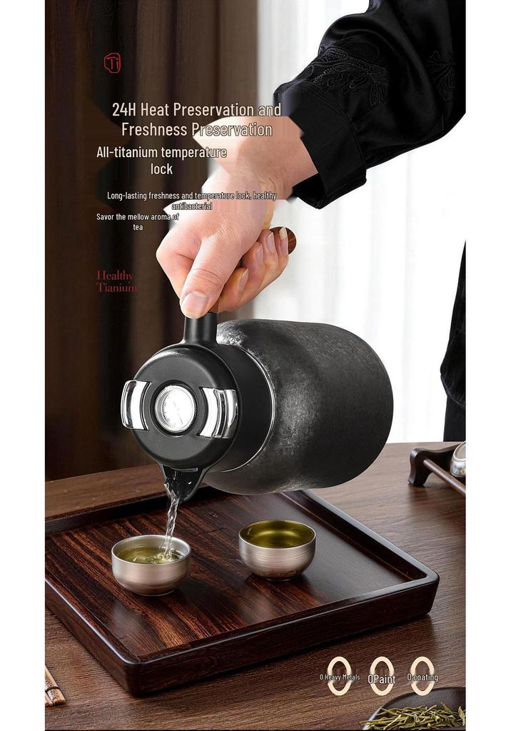 High-End Portable Pure Titanium Insulated Tea Set: Stewing Teapot, Teacups, Gift Box, Ideal for Business Travel