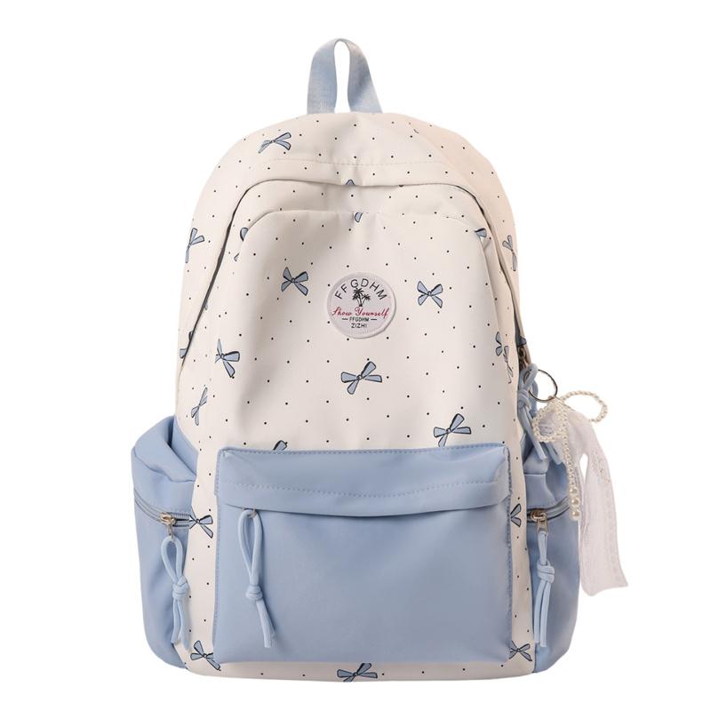 Nylon Backpack Cute Bow Print School Bag for Girls