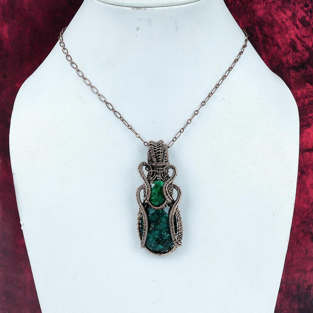Faceted Zambian Emerald Pendant Copper Wire Wrapped Jewelry Gemstone Pendant