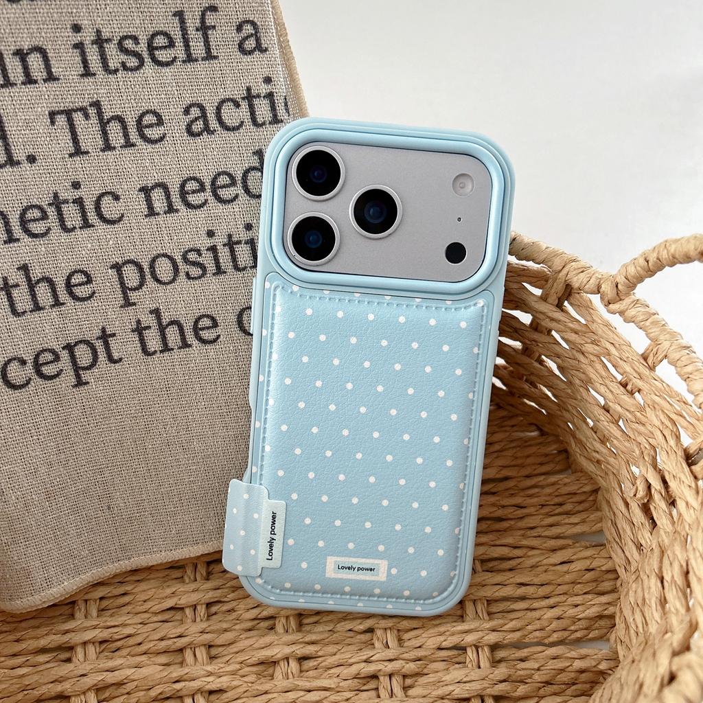 Simple Personality Blue Pink Solid Color Wave Point Leather Shock Proof Phone Cover Case for iPhone 17 16 15 14 Pro Max
