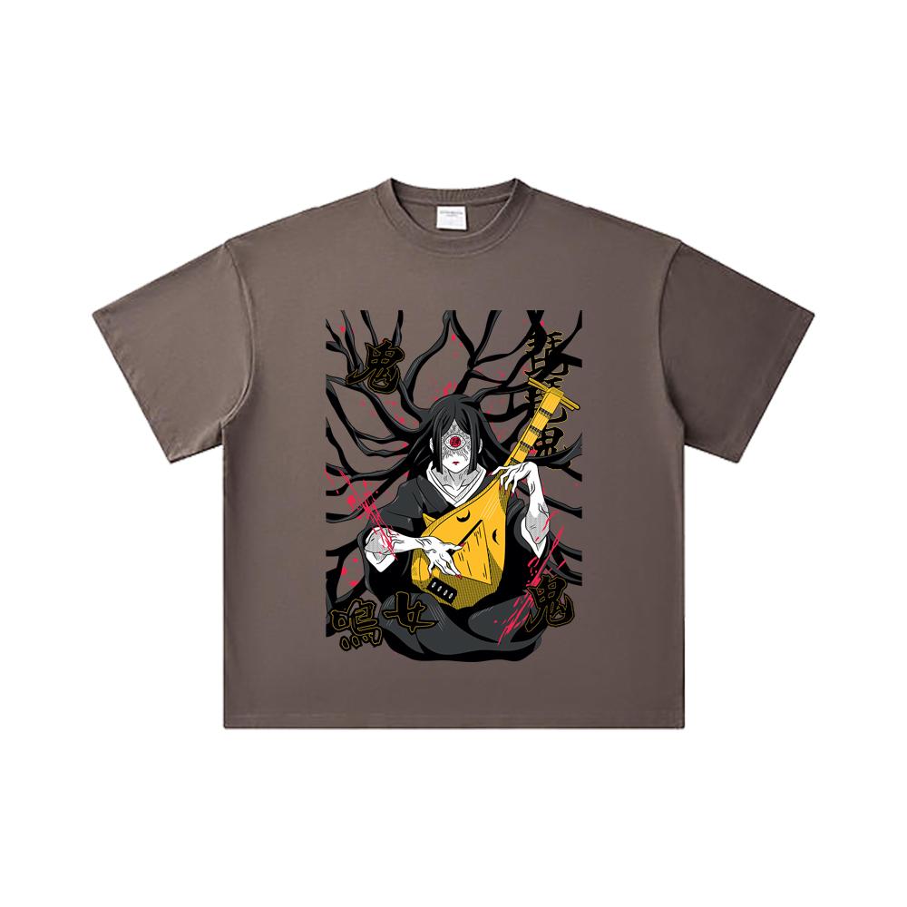 260 GSM Double Yarn 32 Count 100% Cotton Demon Slayer V54 Nakime Print Unisex Heavy Cotton T Shirt