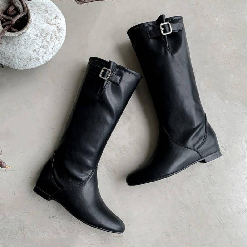 

Новые женские кожаные сапоги средний каблук большой размер женские сапоги голенище большой обхват голени резиновая подошва высокие сапоги универсальные сапоги Мартин из коровьей кожи 39 чёрный