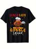 Women'S Black Thanksgiving Graphic T-Shirt - 100% Short Sleeve Retro Lunch Lady