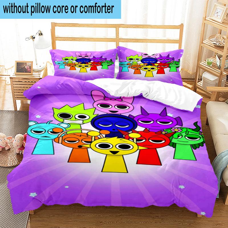 3PCS Colorful Sprun-ki Robot Party 3pcs Bedding,Including 3PCS Duvet Cover And 2pcs Pillowcases Perfect for Christmas,Ideal for Bedroom, Dormitory