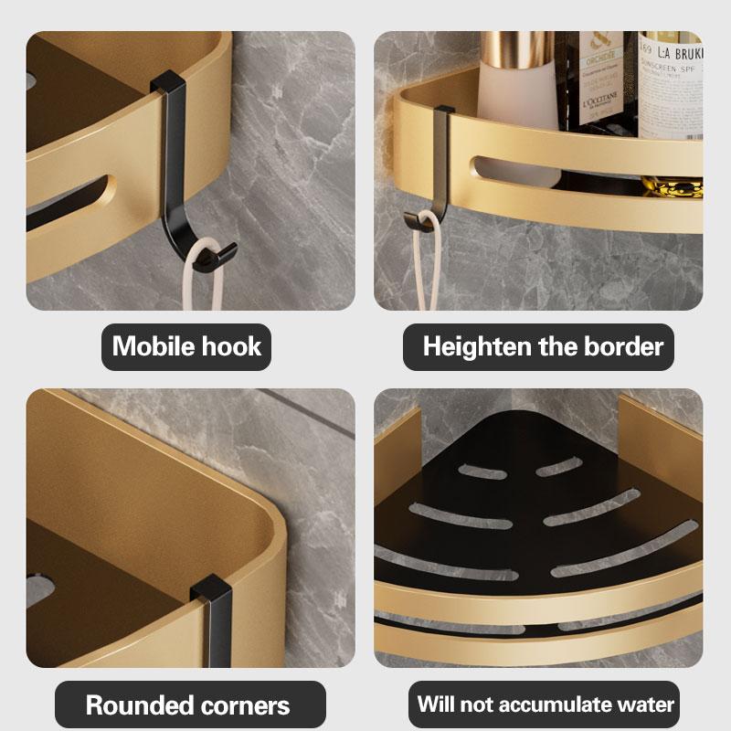 Golden Bathroom Shelf Space Aluminum Thickened Toilet Storage Rack   Bathroom Corner Rack Shower Rack Black Gold Triangle Basket