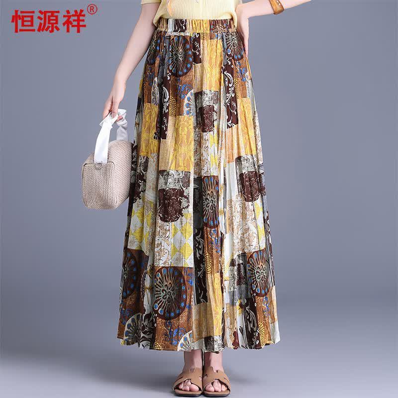 Hengyuanxiang Women s Floral Print Elastic Waist Maxi Skirt One Size (160/84A)
