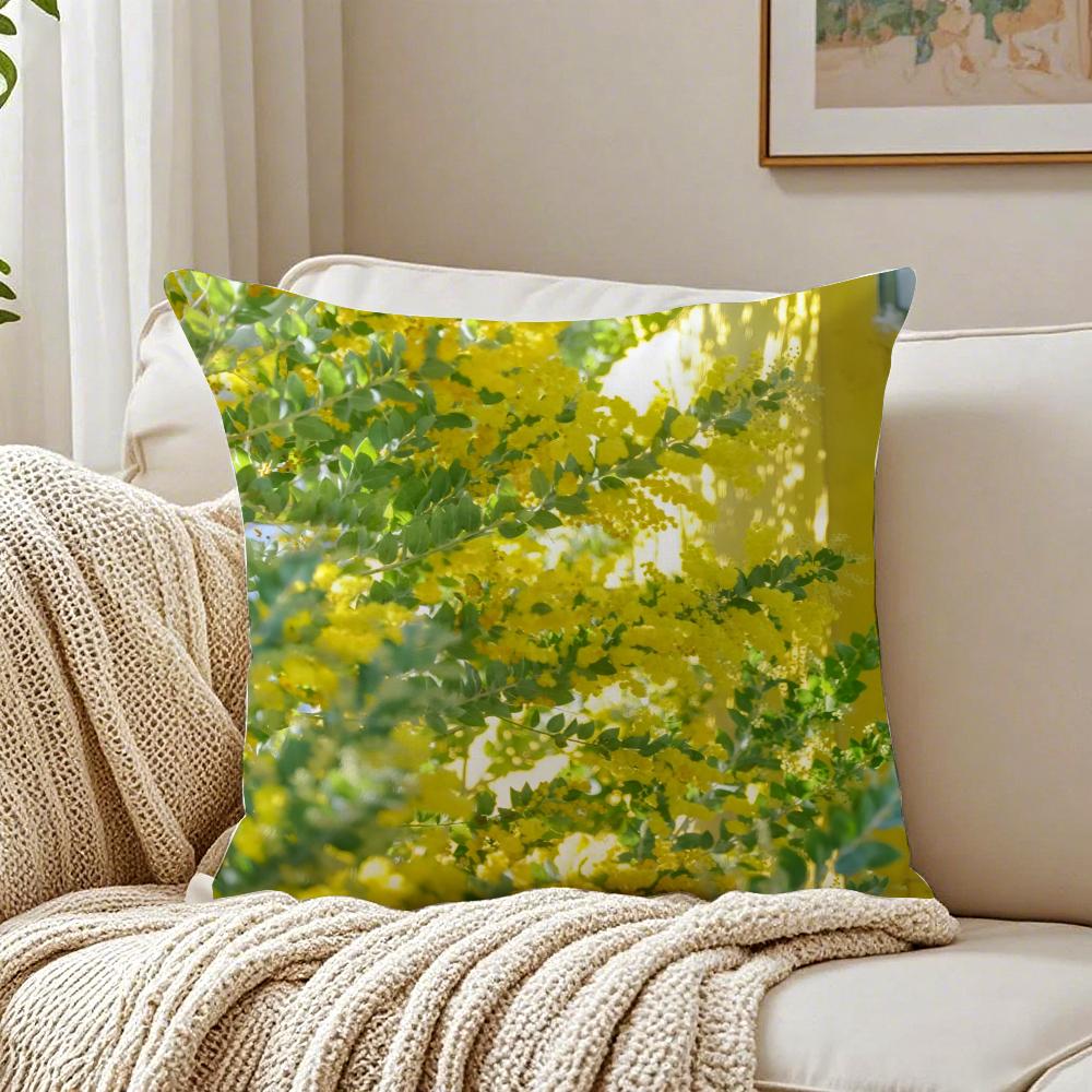 Beautiful Spring Prints Acacia Pycnantha Cushion Cover Pillowcase Antidustmite Living Room Sofa Decor Cushion Room