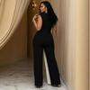 2026 European & American Deep V-neck Sleeveless High-waist Color Block Evening Jumpsuit