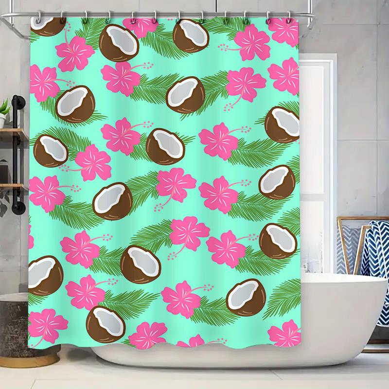 

Coconut Palm Tree Flowers Printed Shower Curtain Bathroom Decor Fabric Waterproof 72x84in (Mint Green) : High-quality 90x180cm