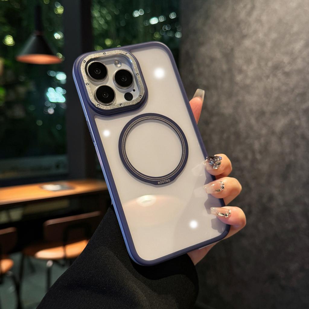 Luxury Clear Armor Bumper Case for iPhone 16 Plus 15 14 13 Pro Max 11 Metal Lens Ring For Magsafe Wireless Charge Magnetic Cover