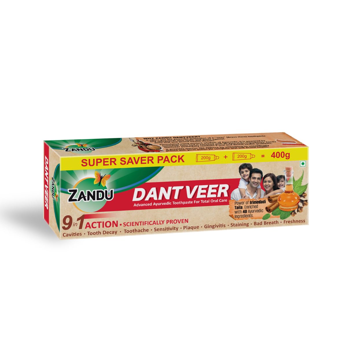 

Zandu Dantveer Ayurvedic Toothpaste With Irimedadi Oil Herbal Oral Care Formula For Daily Teeth Cleaning And Fresh Breath 400 g