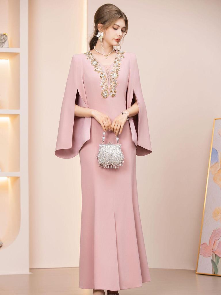 Zhi Li Pink Aura Rhinestone Embellished Slit Evening Gown - Spring 2026 Arrival