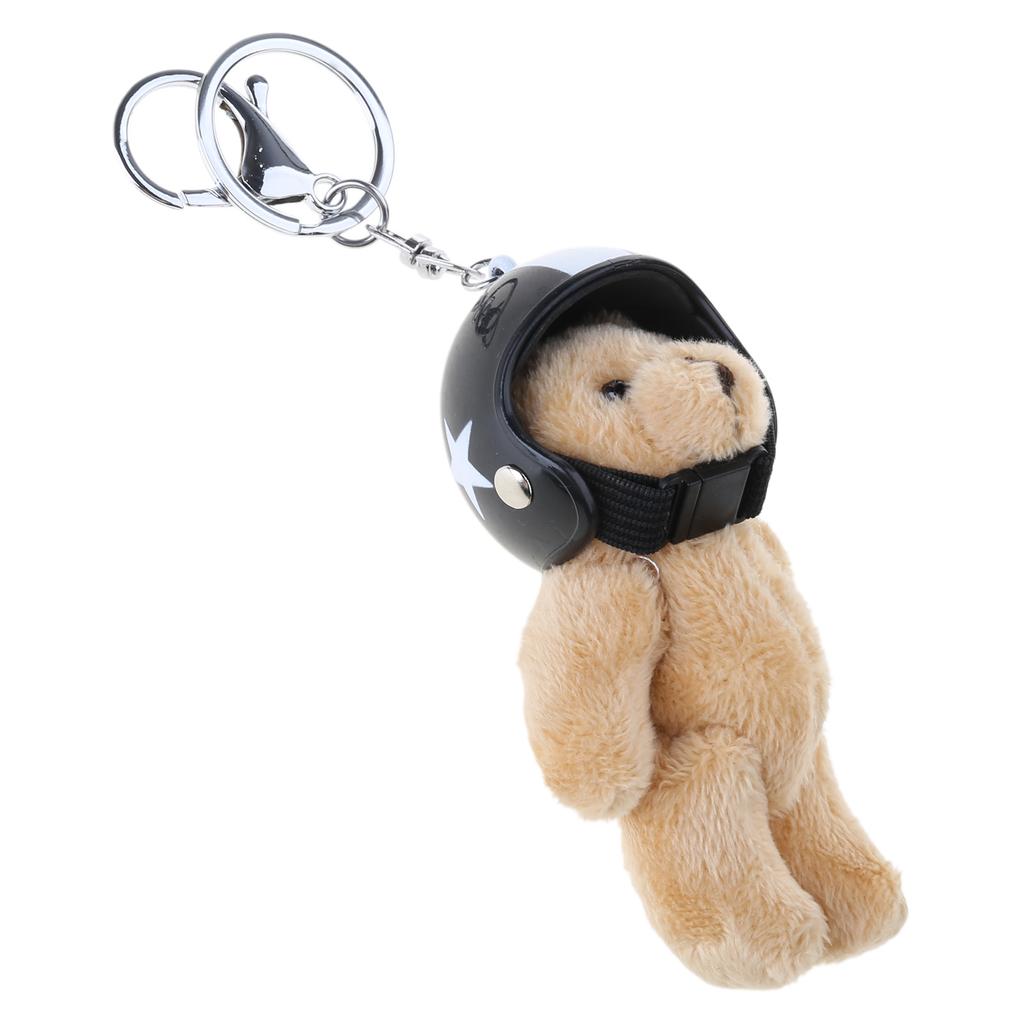 Plush Bear Keychain with Helmets Fashionable Bag Decorative Pendant Creative Soft Stuffed Animal Charm for Backpacks