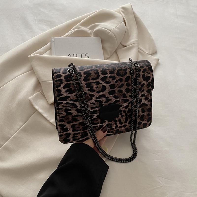 Small Square Handbag Tote Bag For Women Vintage Clutch Bag Leopard Pattern Crossbody Shoulder Bag Ladies Pu Leather Bag KTB