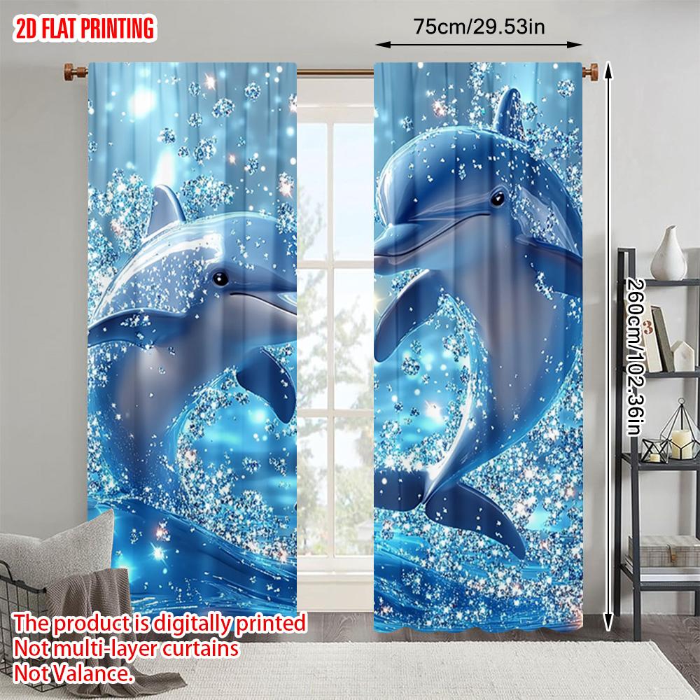 2 Stück   Flugzeugdruck Vorhang Beliebt Blau Delfin Polyester Stoff (ohne Stange) Außendekorationen Ideal für das Schlafzimmer