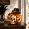 Gothic Style Home Accessories Halloween Skull Pumpkin Candy Jar with Top Hat Lid, Resin Decorative Functional Holiday Storage Box Container,