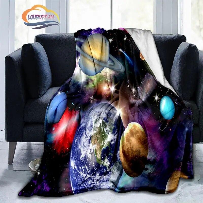 Space Universe and Many Planets In Galaxy Series Fashion Flannel Blanket Solar System Wallpaper Blanket Sofa Bed Warm