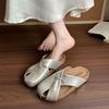 Baotou half slippers women's fashion 2025 new summer soft leather flat bottom soft sole temperament one foot cool slippers women's shoes