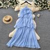Holiday style sleeveless romantic style yellow cake dress female summer lotus leaf edge thin fairy temperament dress