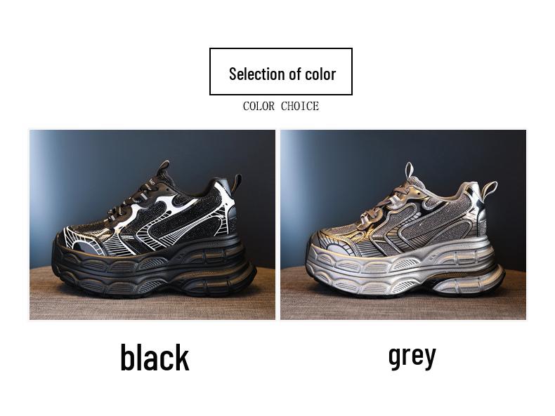 TW1279-2 Women's Thick Sole Rhinestone Dad Shoes - 2024 Versatile Autumn Fashion