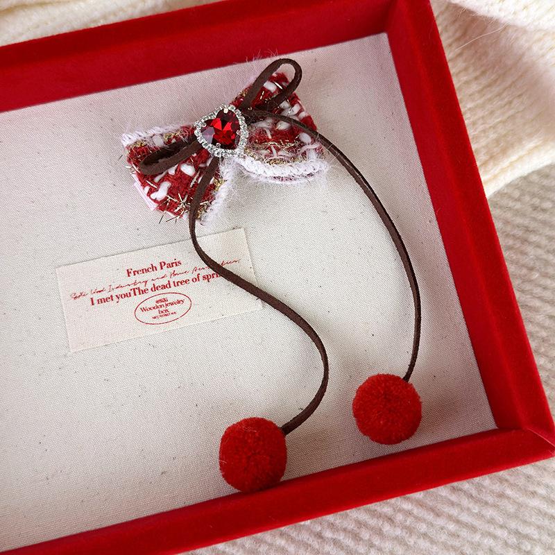 

Новогодний головной убор с бантом и стразами, заколка для волос с бахромой, открытка для волос, праздничные аксессуары для волос в китайском стиле красный