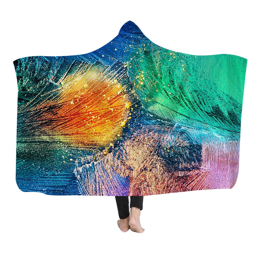 Custom Printed Thick Crystal Velvet Cloak Hooded Blanket Nap Casual Sofa Fluffy Blanket for Winter