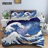 Wave Duvet Cover Set for Kids Teens Adult King Size Abstract Blue Ocean Comforter Cover Waves Sailing Moon Polyester Bedding Set