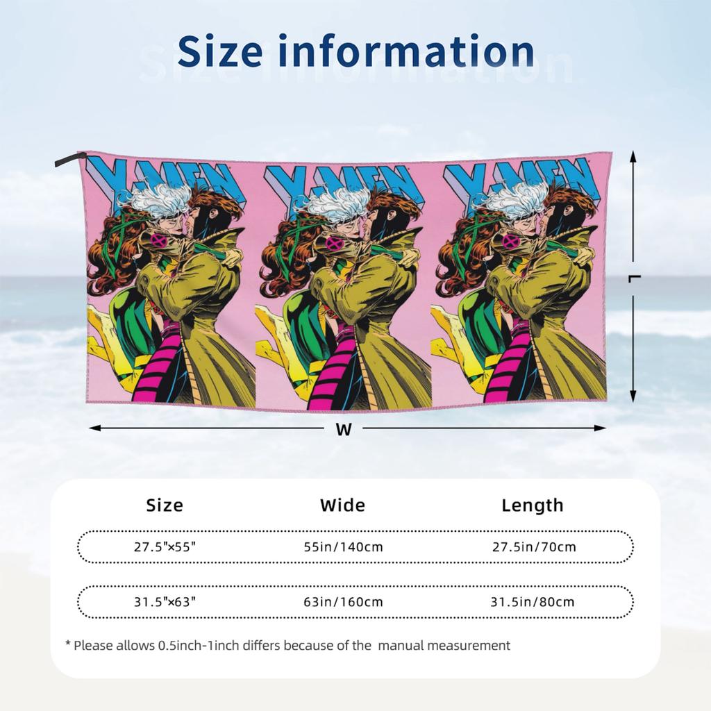 X-Men Gambit & Rogue Beautiful Couple Cover Beach Towel Soft Microfiber Quick Dry Absorbent Quick Towels For Pool