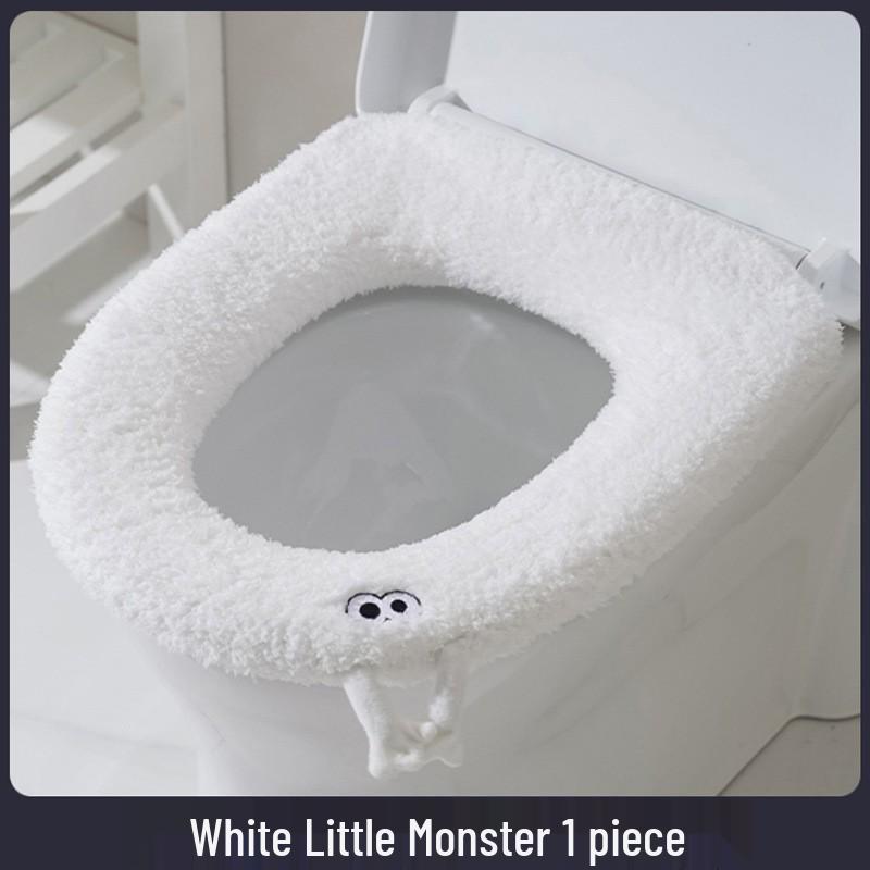 Plush Toilet Seat Cover Cushion with Handle for Winter Home Use