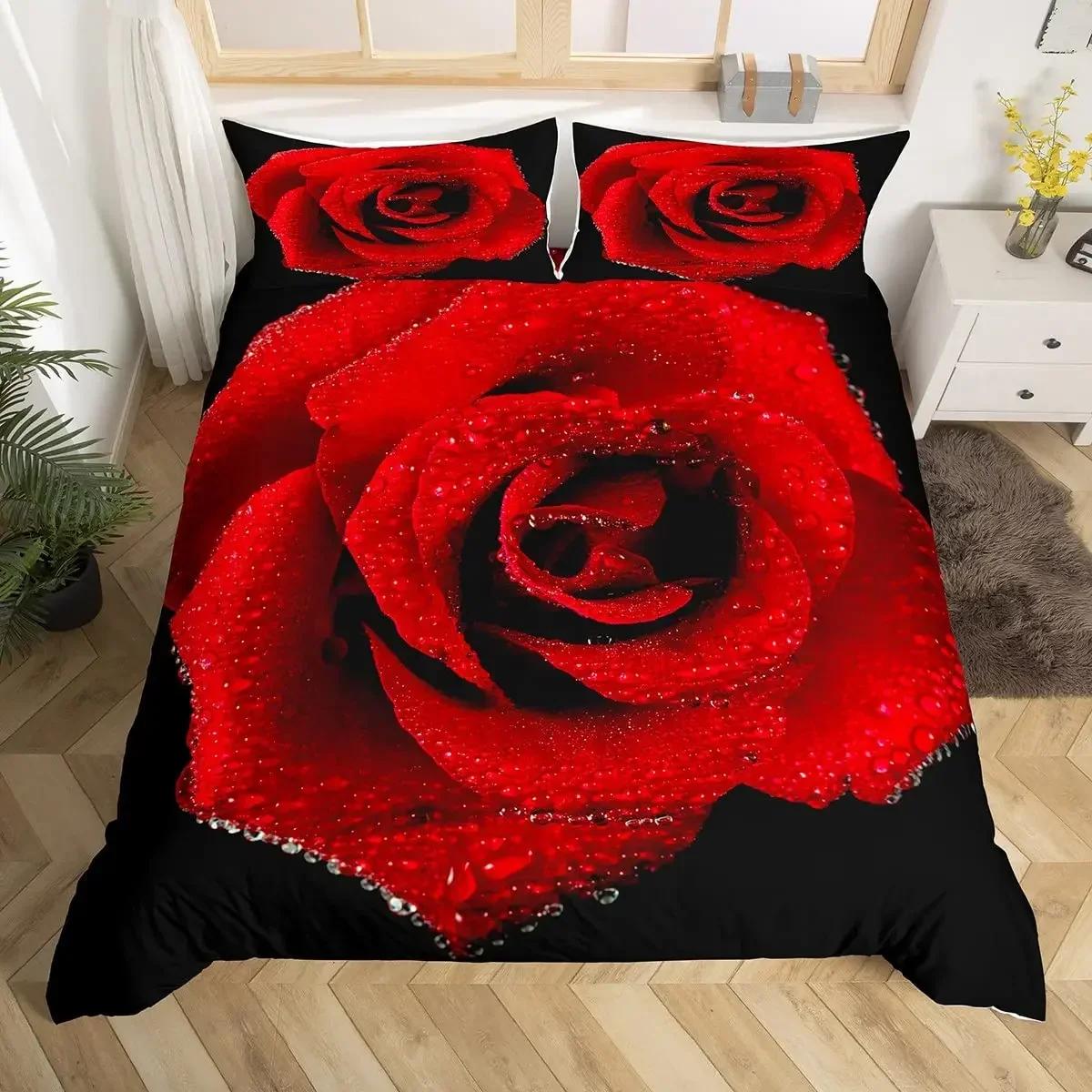 

Rose Duvet Cover Bedding Set Full Queen For Boys Girls Gifts Bedroom Microfiber Comforter Cover With Pillowcases EU Twin(135x200cm)