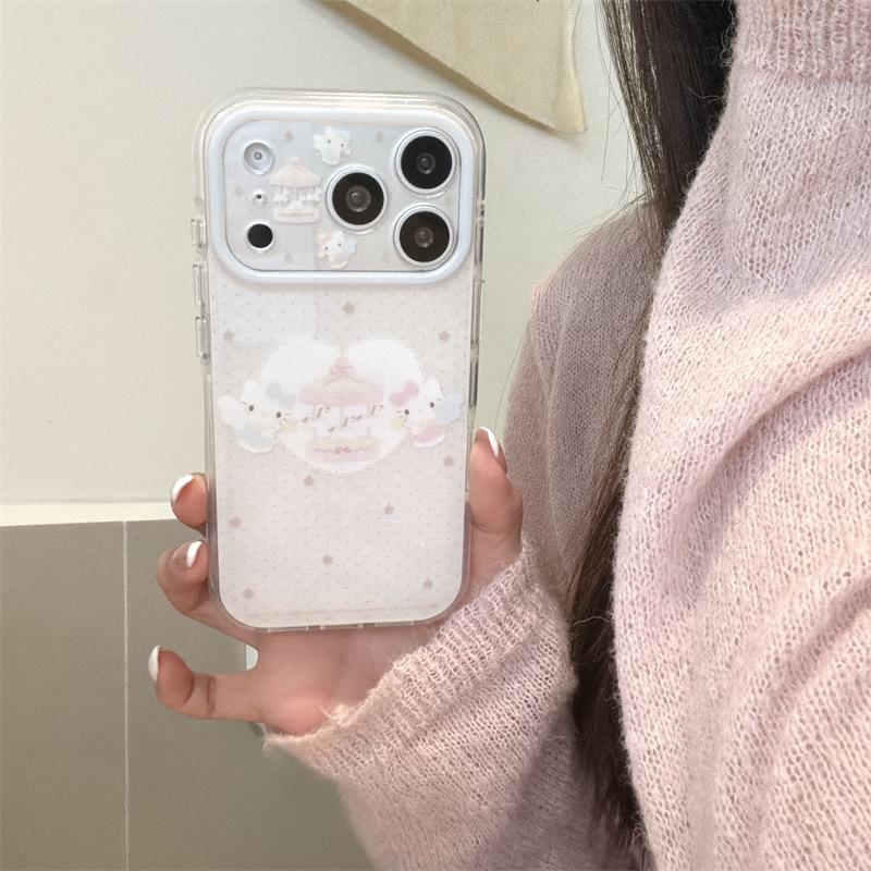 Ins Girl Polka Dot Heart Rocking Horse Angel Cat Case for iPhone 17/16 Pro Max/15