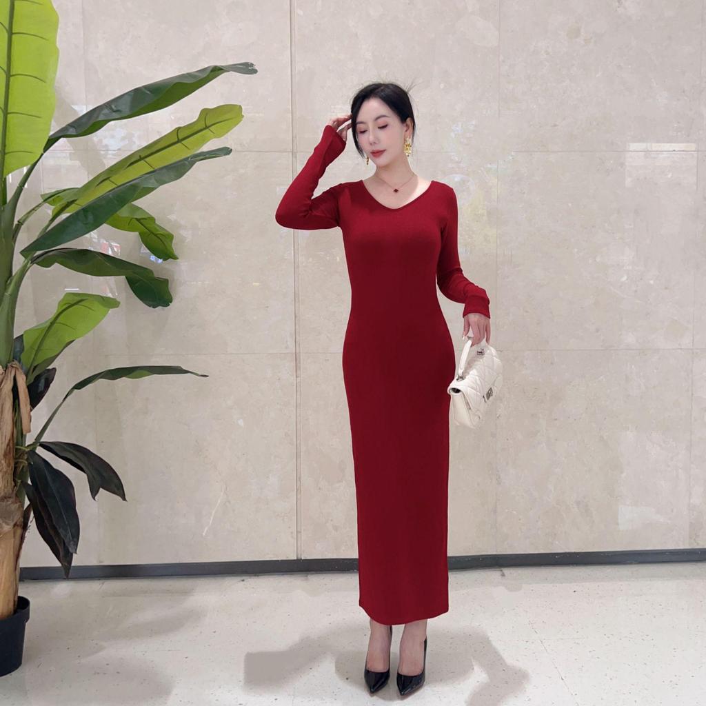 Velvet Warm Solid Color Elegant Slimming Socialite Dress