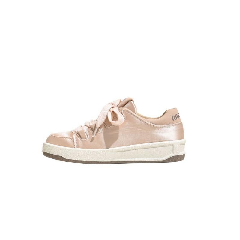 Studiolee~ Satin Round Head Thick Sole Lace-up Sports Lightweight Height-increasing Casual Board Shoes