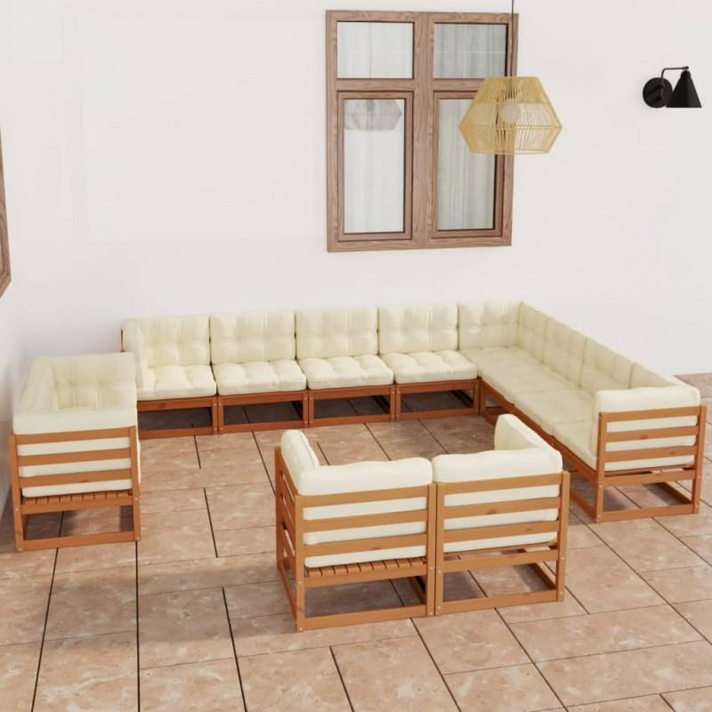 Día y Noche - Día y Noche Set de muebles de jardín 12 pzs cojines madera pino marrón miel