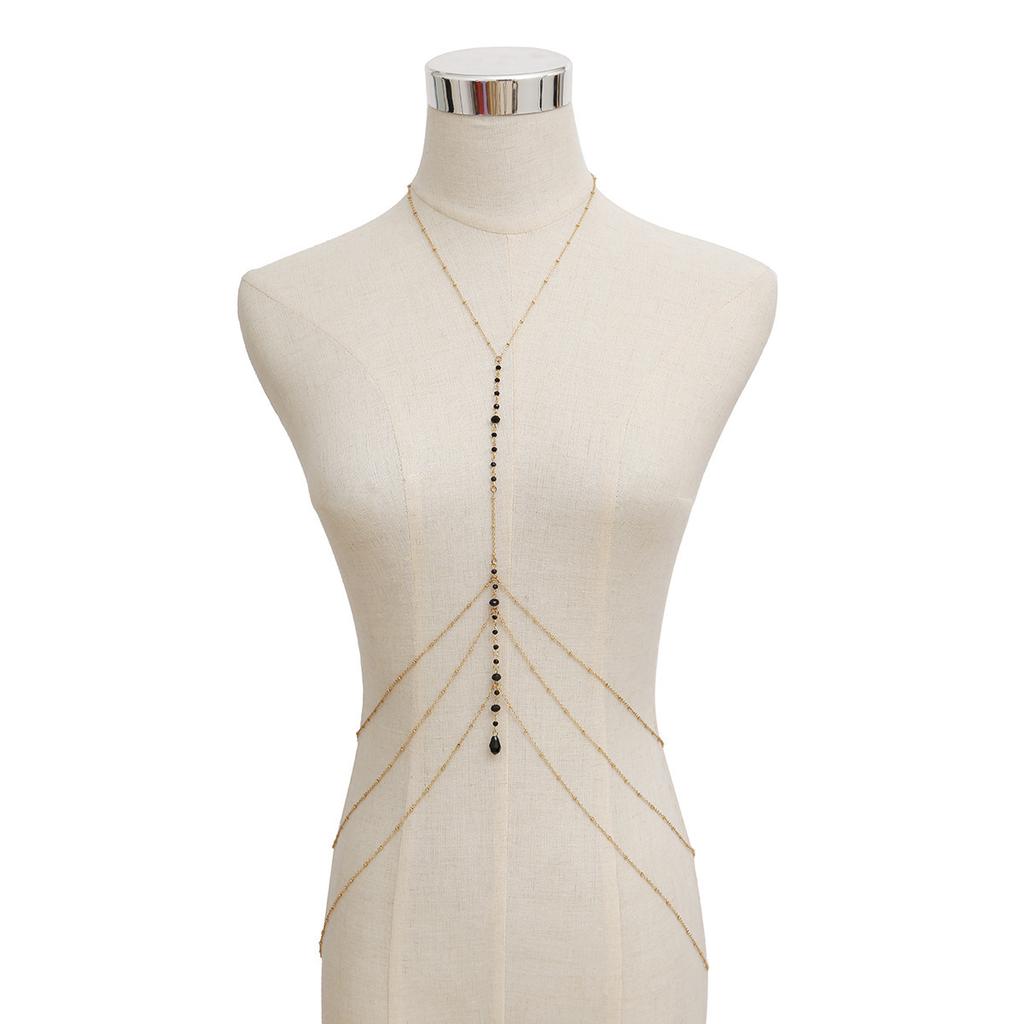 Fashionable Multi-layer Hanging Neck Style Black Crystal Bead Chain Ladies' Chest Chain Jewelry