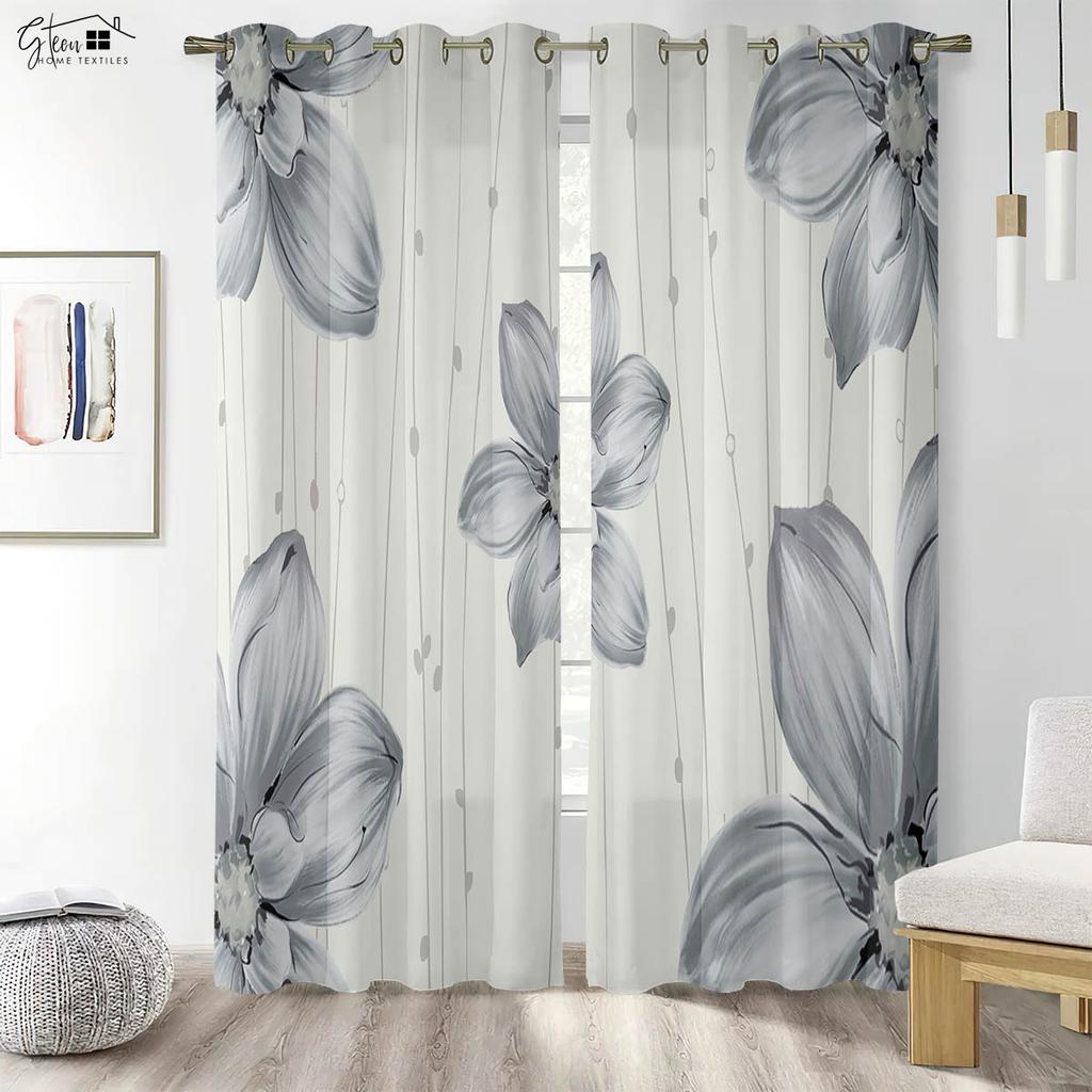 Květinové 3D tištěné závěsy Čínský styl Inkoustová růže Růže Obývací pokoj Ložnice Pracovna Tunýlek na tyč Polyesterová vlákna Závěsy