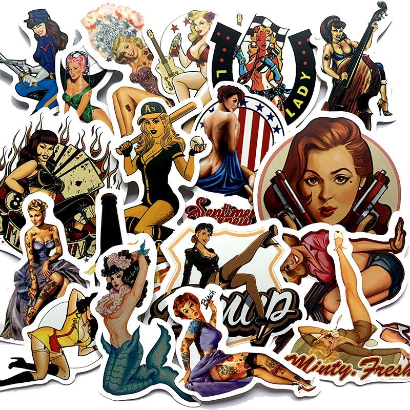 103049Pcs Retro Poster Girl Stickers For Suitcase Skateboard Laptop Luggage Fridge Phone Car Styling Diy Decal Sticker